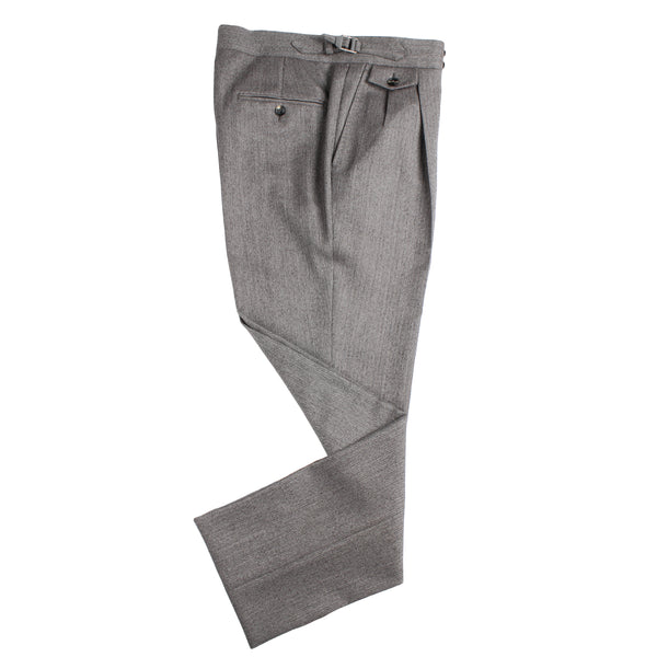 Double Pleat Trousers - Herringbone - Brown