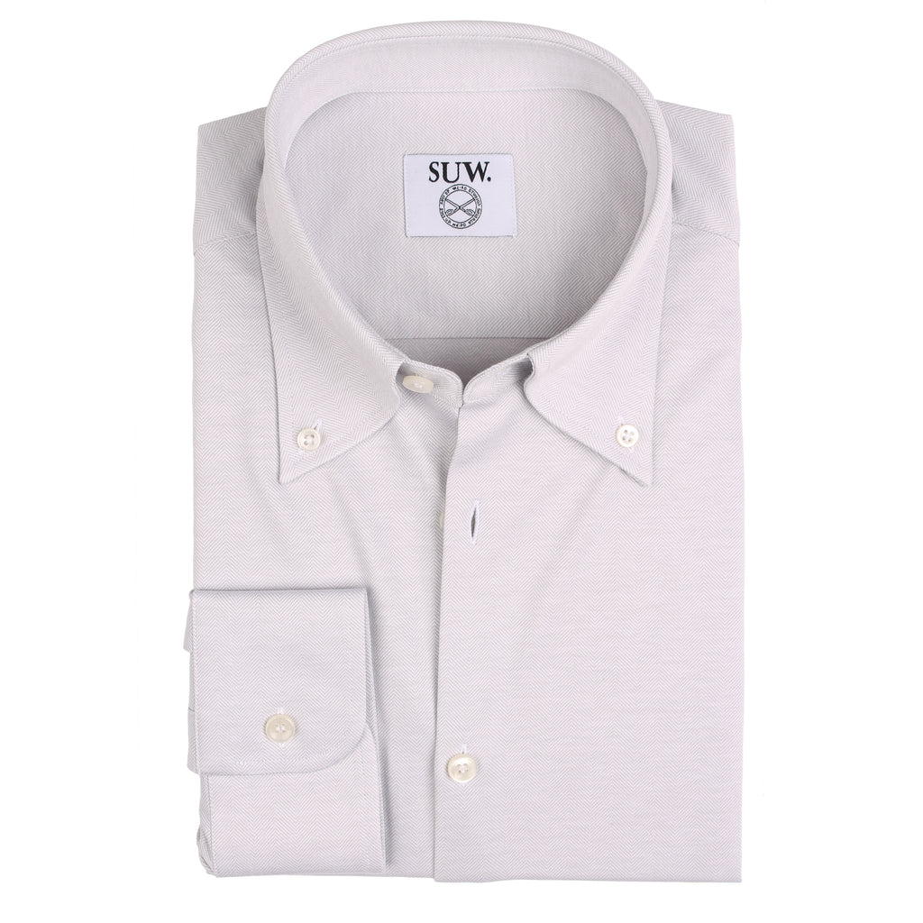 Button Down Shirt - Off White Herringbone