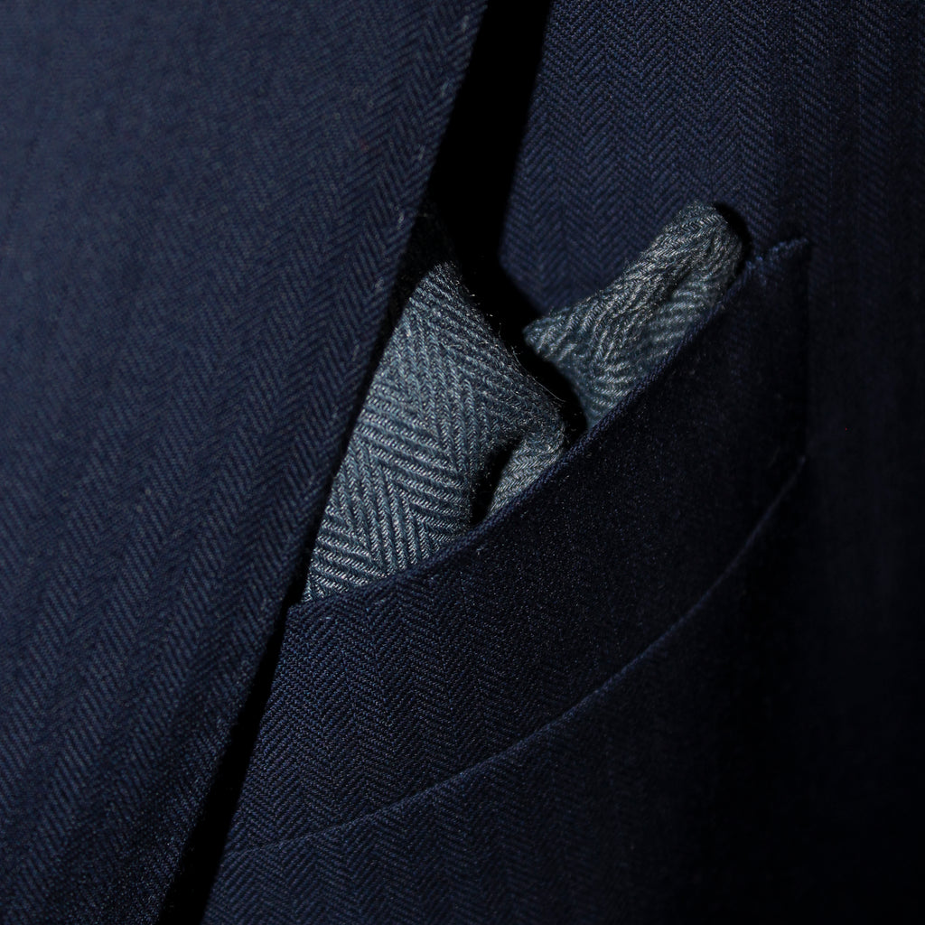 Pocket Square - Denim Blue Herringbone